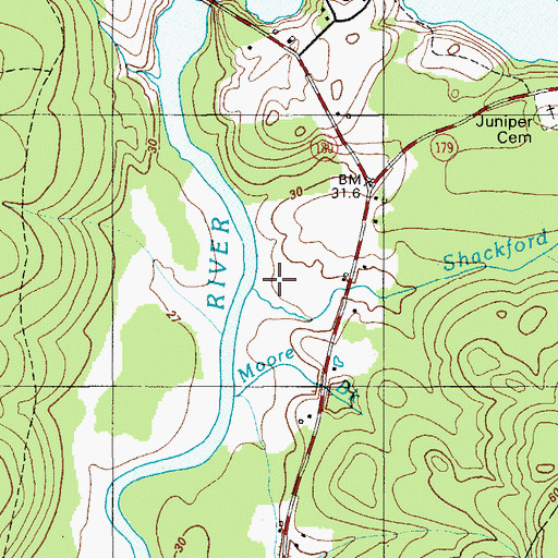 Topographic Map of Shackford Brook, ME