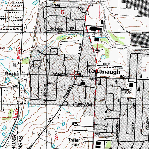 Topographic Map of Cavanaugh, AR