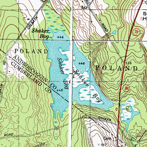 Topographic Map of Shaker Bog, ME