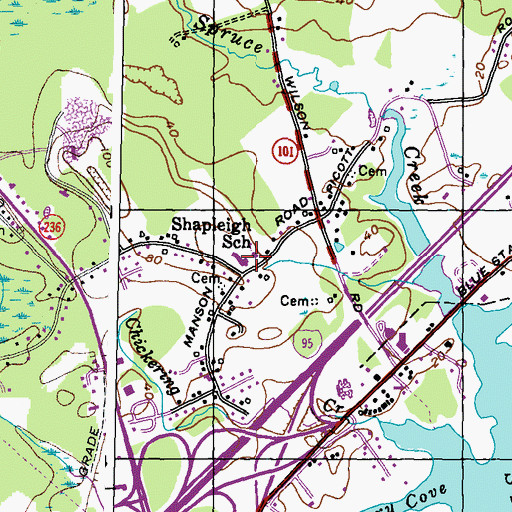 Topographic Map of Shapleigh School, ME