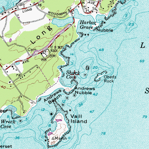 Topographic Map of Shark Cove, ME