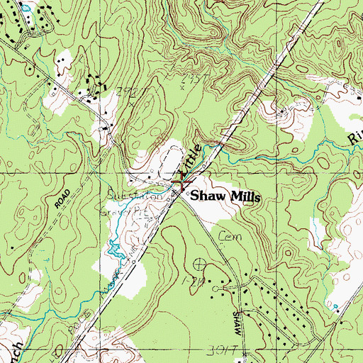 Topographic Map of Shaw Mills, ME