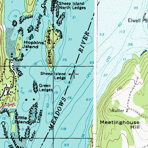 Topographic Map of Sheep Island Ledge, ME