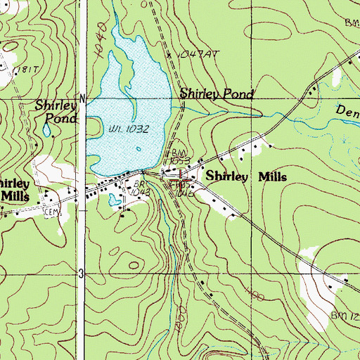Topographic Map of Shirley Mills, ME