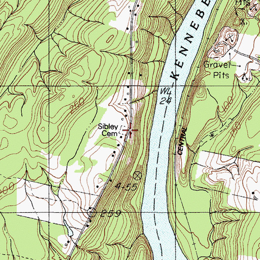 Topographic Map of Sibley Cemetery, ME