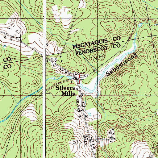 Topographic Map of Silvers Mills, ME