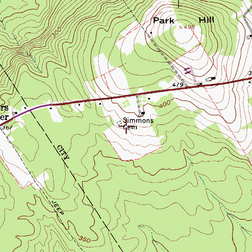 Topographic Map of Simmons Cemetery, ME