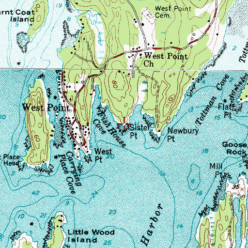 Topographic Map of Sister Point, ME