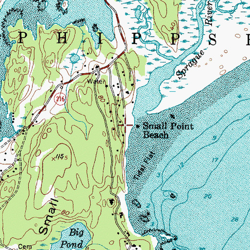 Topographic Map of Small Point Beach, ME