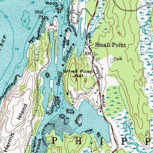 Topographic Map of Small Point Hill, ME