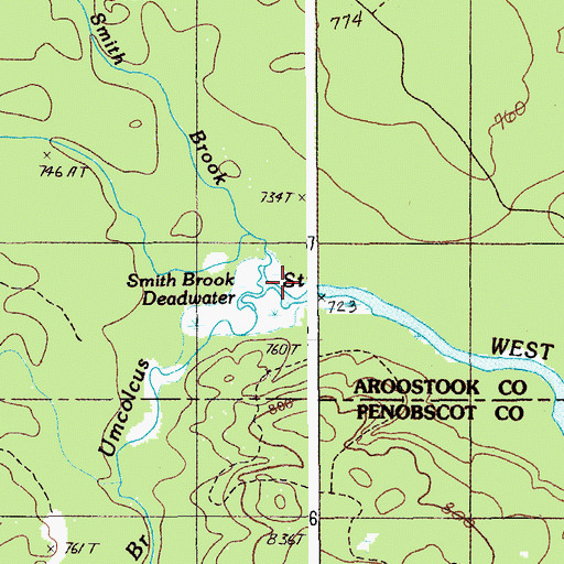 Topographic Map of Smith Brook Deadwater, ME