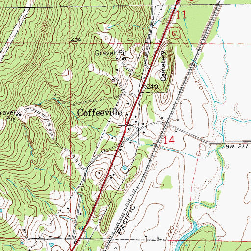 Topographic Map of Coffeeville, AR