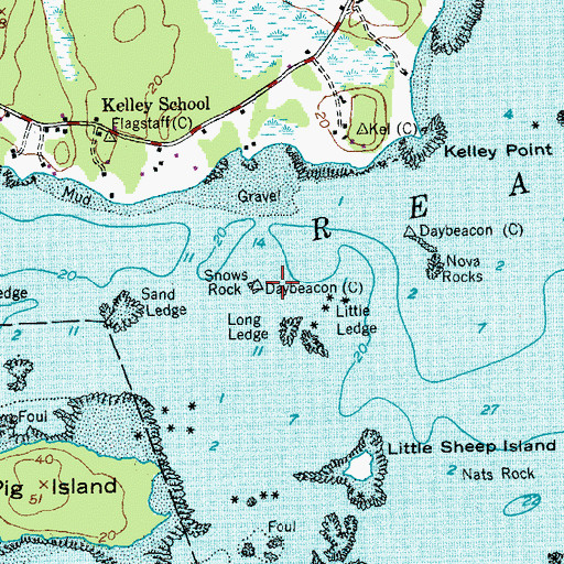 Topographic Map of Snows Rock, ME