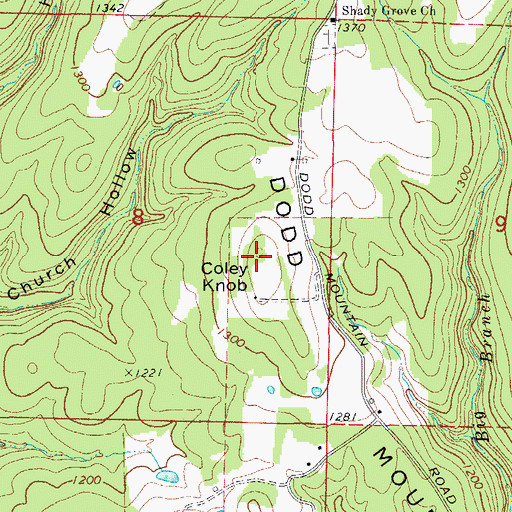 Topographic Map of Coley Knob, AR