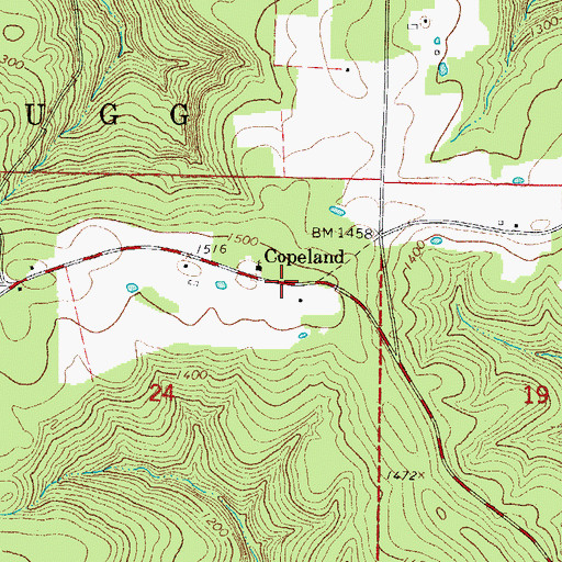 Topographic Map of Copeland, AR
