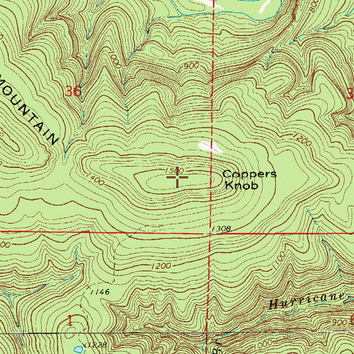 Topographic Map of Coppers Knob, AR