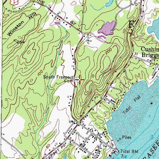 Topographic Map of South Freeport Cemetery, ME