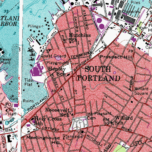 Topographic Map of South Portland, ME