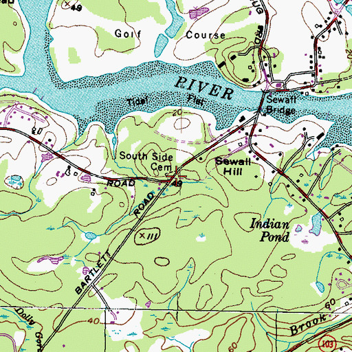 Topographic Map of South Side Cemetery, ME