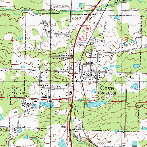 Topographic Map of Cove, AR
