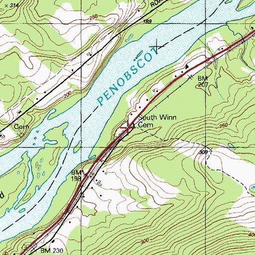 Topographic Map of South Winn Cemetery, ME