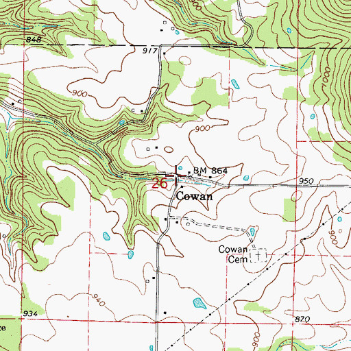 Topographic Map of Cowan, AR