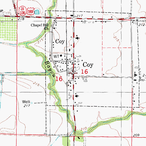 Topographic Map of Coy, AR