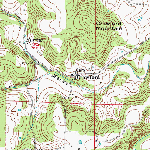 Topographic Map of Crawford, AR