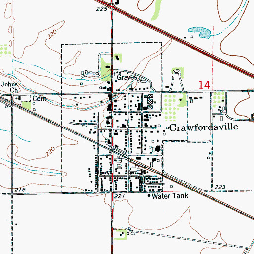 Topographic Map of Crawfordsville, AR