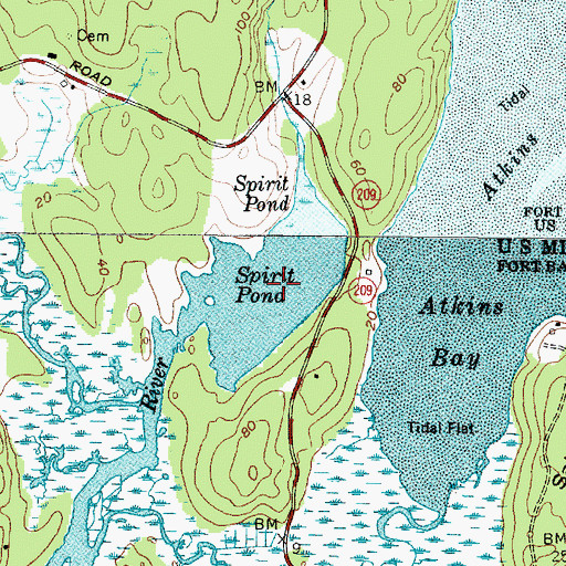 Topographic Map of Spirit Pond, ME