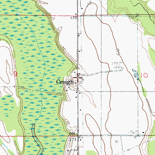 Topographic Map of Creigh, AR