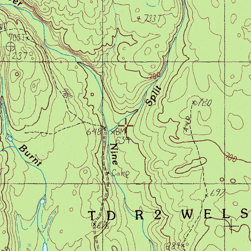 Topographic Map of Split Brook, ME