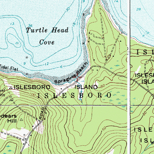 Topographic Map of Spragues Beach, ME