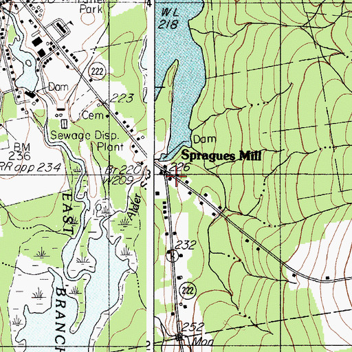 Topographic Map of Spragues Mill, ME