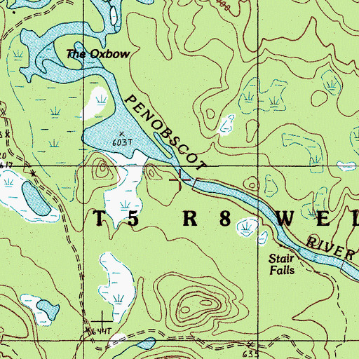Topographic Map of Stair Falls, ME