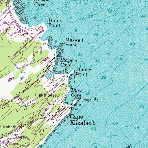 Topographic Map of Staples Point, ME