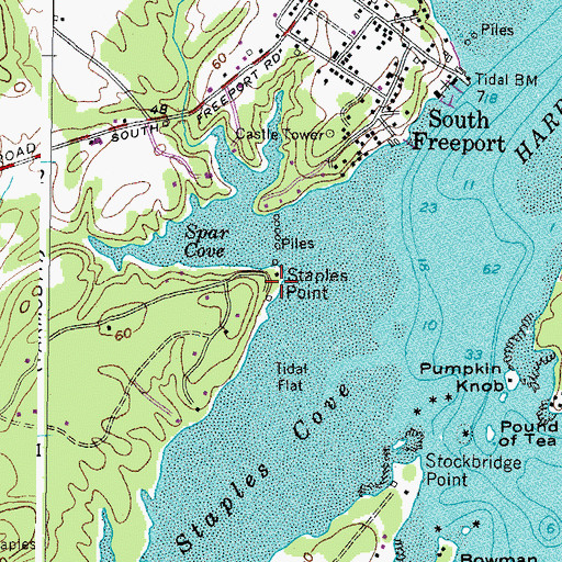 Topographic Map of Staples Point, ME