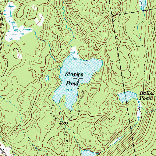 Topographic Map of Staples Pond, ME