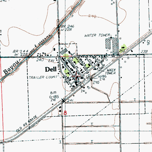 Topographic Map of Dell, AR