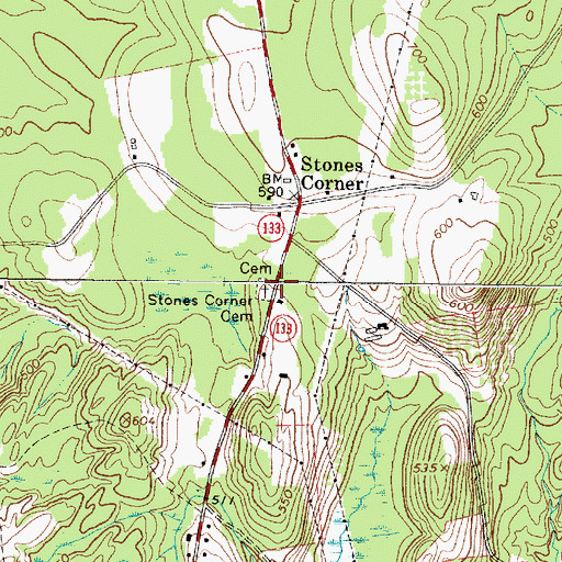 Topographic Map of Stones Corner Cemetery, ME