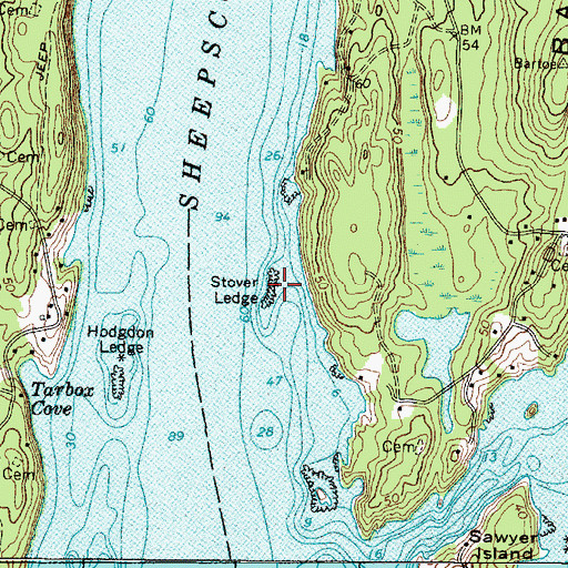 Topographic Map of Stover Ledge, ME