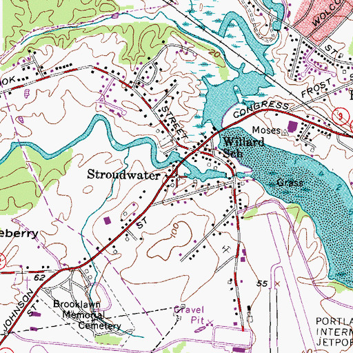 Topographic Map of Stroudwater, ME