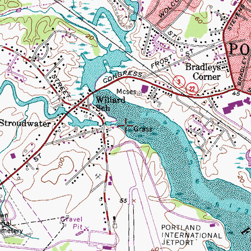 Topographic Map of Stroudwater River, ME