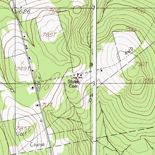 Topographic Map of Styles Cemetery, ME