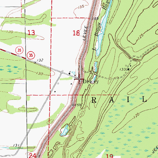 Topographic Map of Dewey, AR