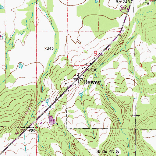 Topographic Map of Dewey, AR