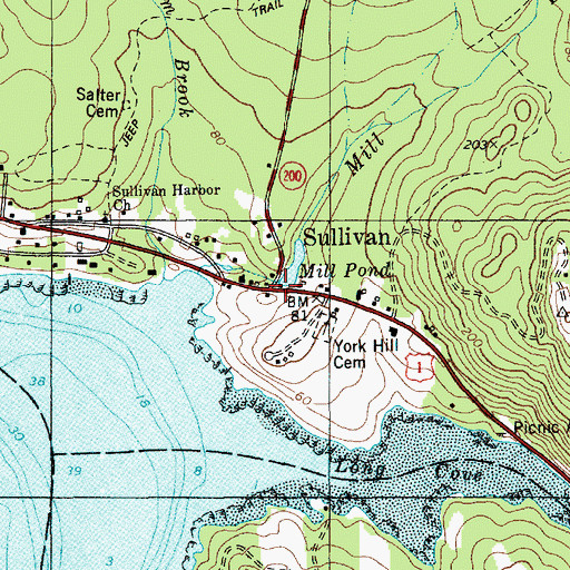 Topographic Map of Sullivan, ME