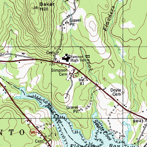 Topographic Map of Sumner Cemetery, ME