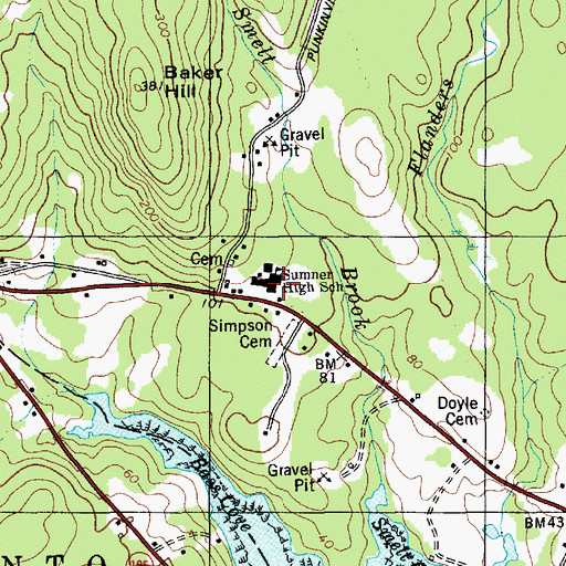 Topographic Map of Sumner Memorial High School, ME