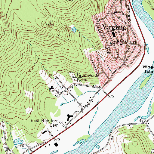 Topographic Map of Sunnyside Cemetery, ME